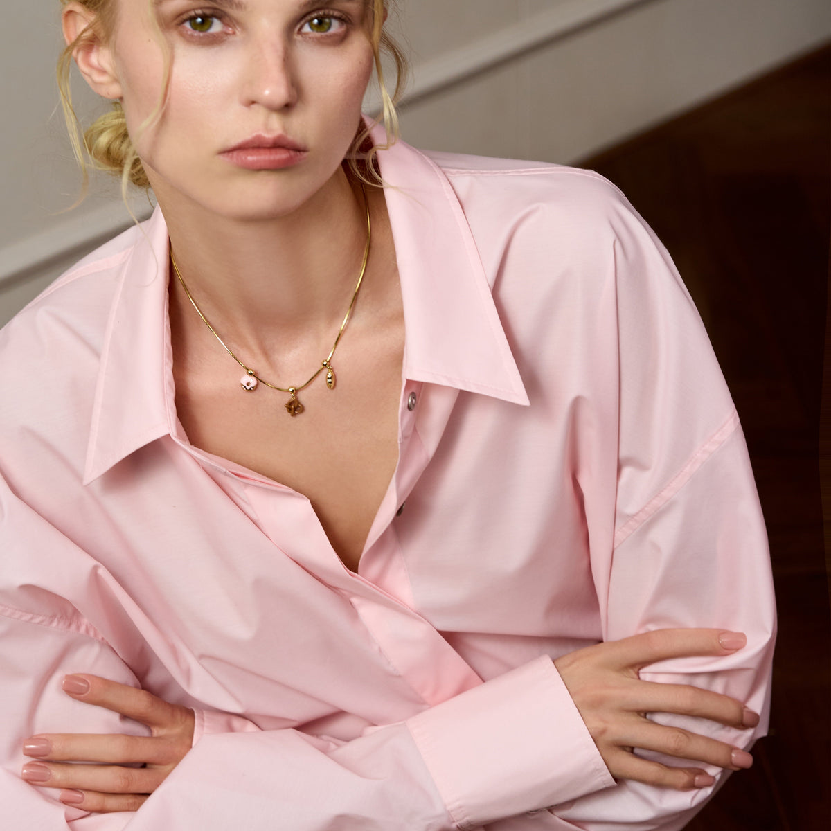 Golden Baguette Charm — product and styling view 2
