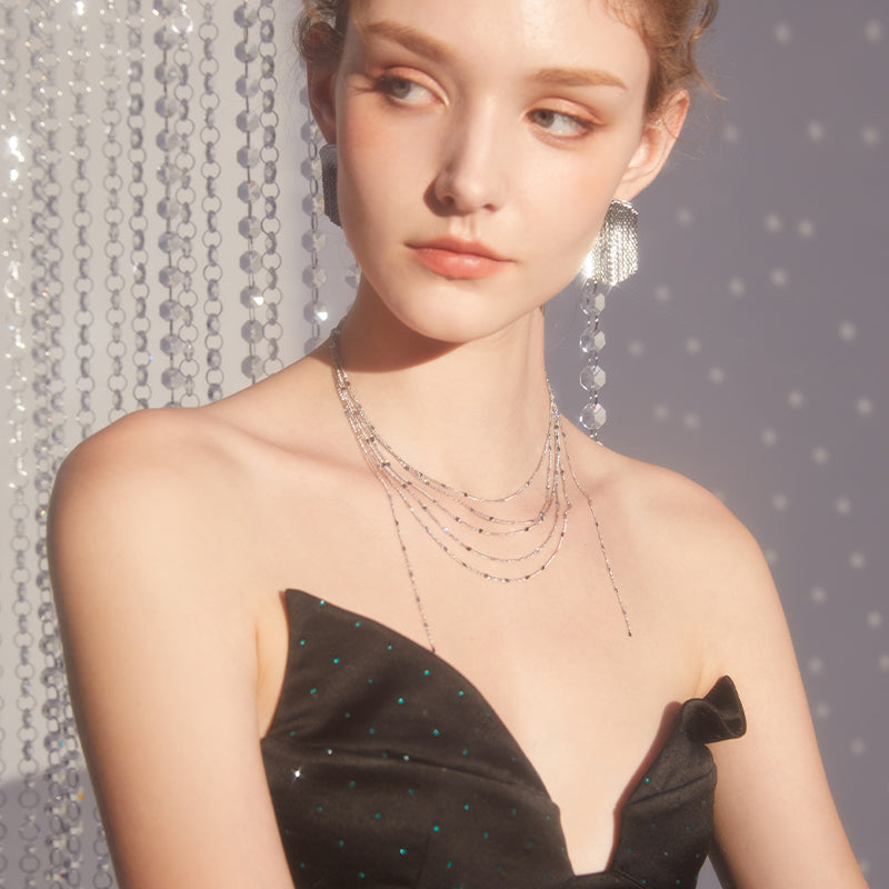 Sterling Silver Tassel Necklace — product and styling view 5