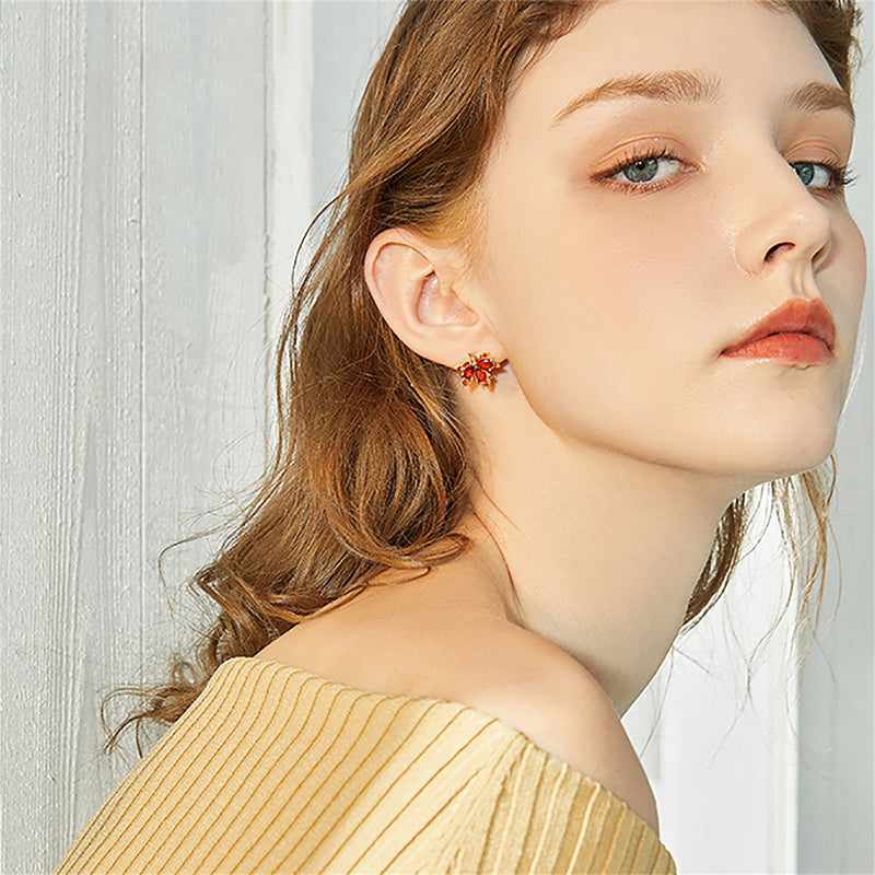 Dainty Maple Leaf Studs — product and styling view 5