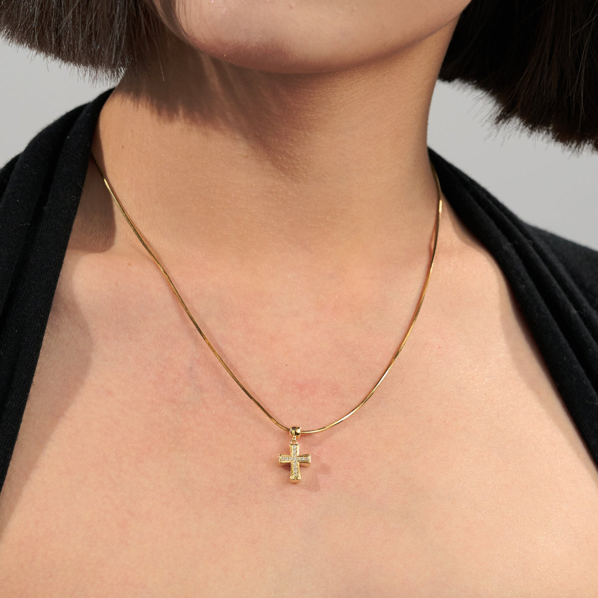 Classic Pavé Cross Charm — product and styling view 2