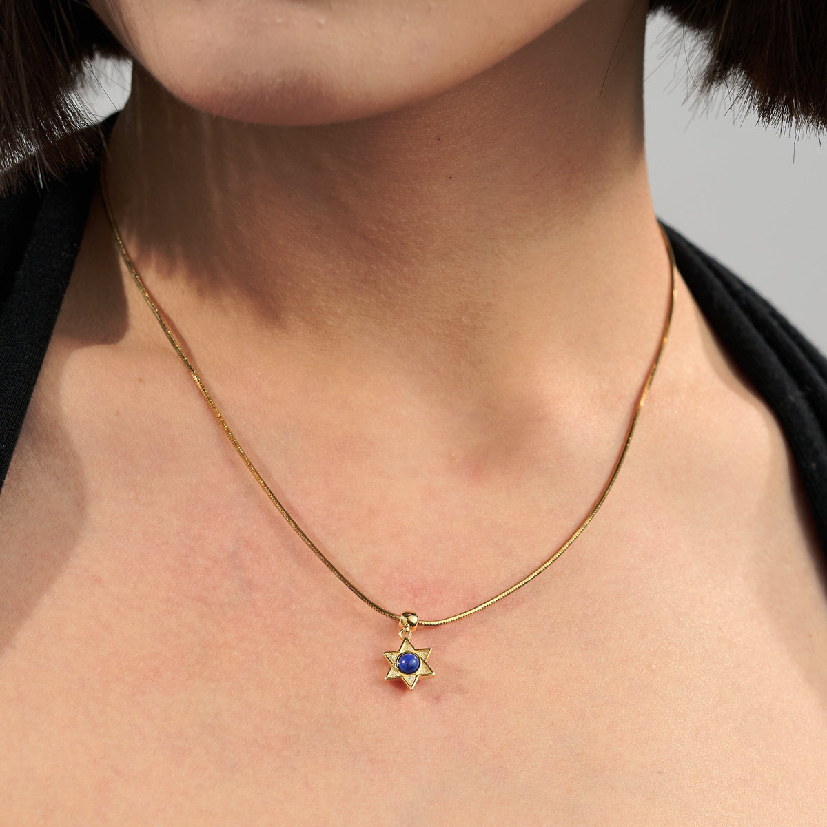 Lapis Blue Star of David Charm — product and styling view 2