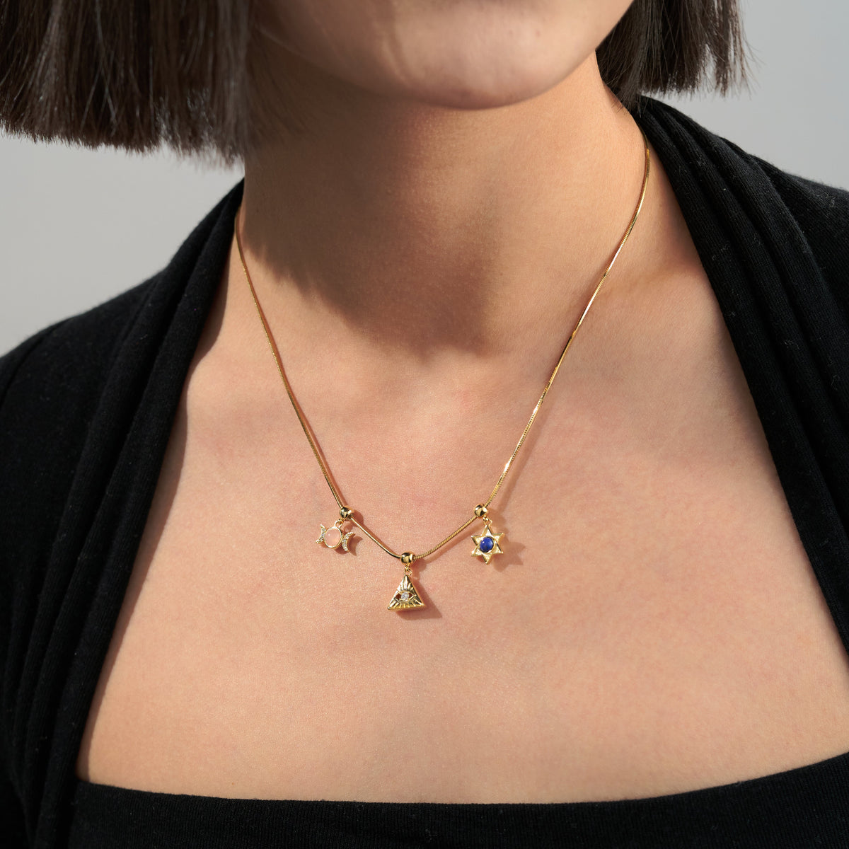 Lapis Blue Star of David Charm — product and styling view 4