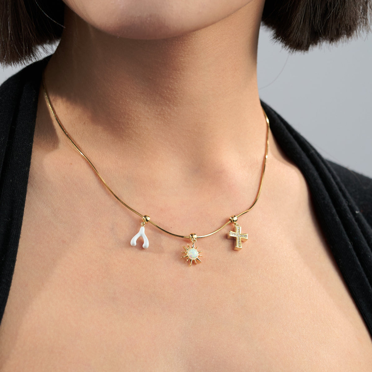 Classic Pavé Cross Charm — product and styling view 3