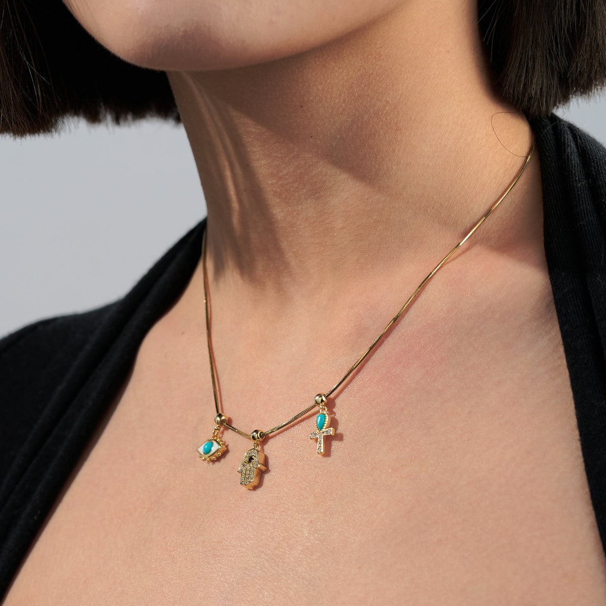 Pavé Crystal Hamsa Hand Charm — product and styling view 3