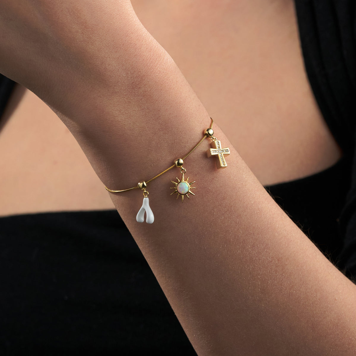 Classic Pavé Cross Charm — product and styling view 5