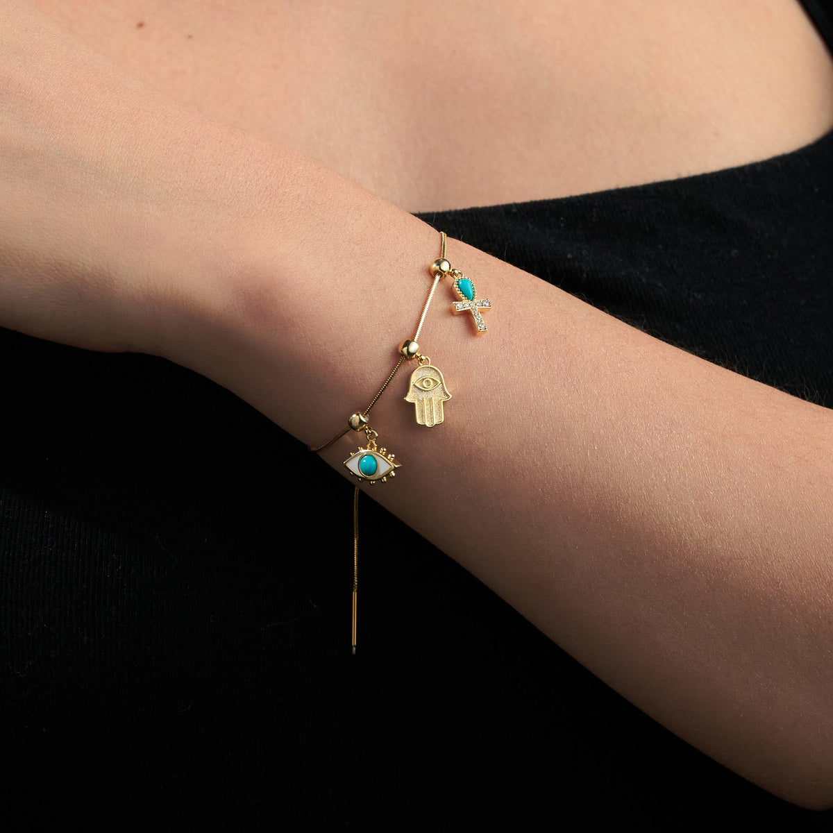 Turquoise Evil Eye Protection Charm — product and styling view 3