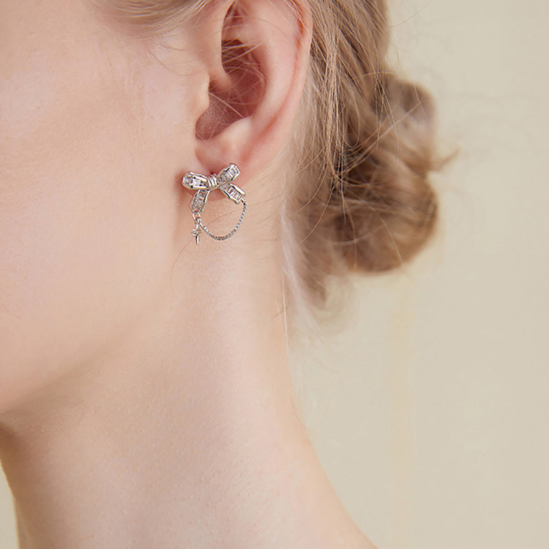 Dainty Bow Earrings — product and styling view 2