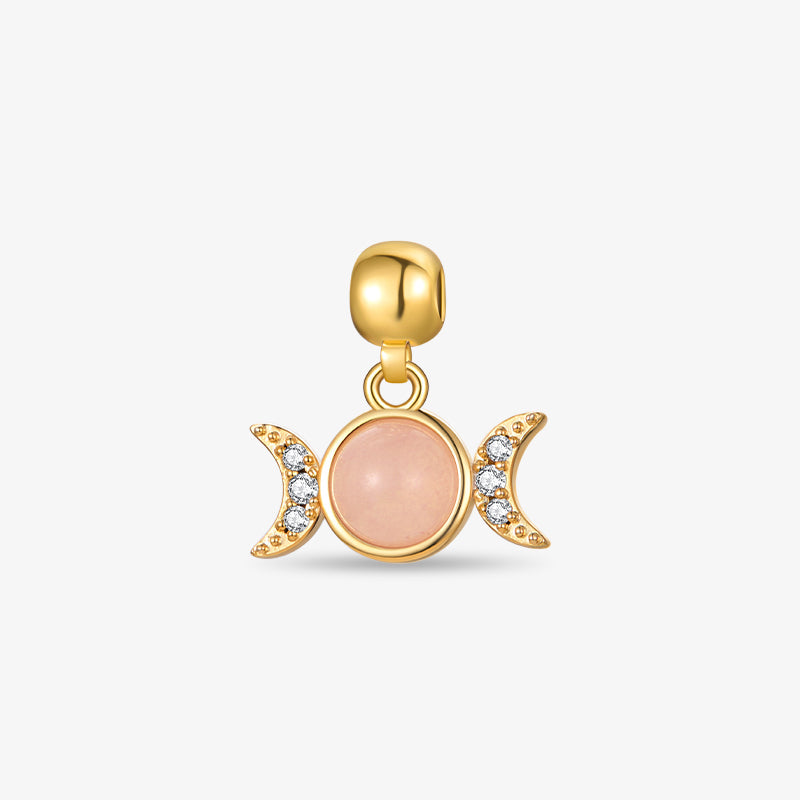Pink Stone Triple Moon Goddess Charm — product and styling view 1