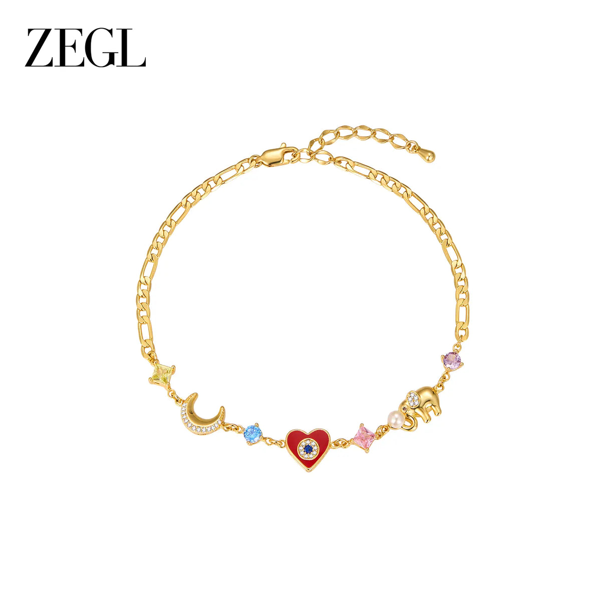 ZEGL 18K Gold Symbol Charm Bracelet — product and styling view 7