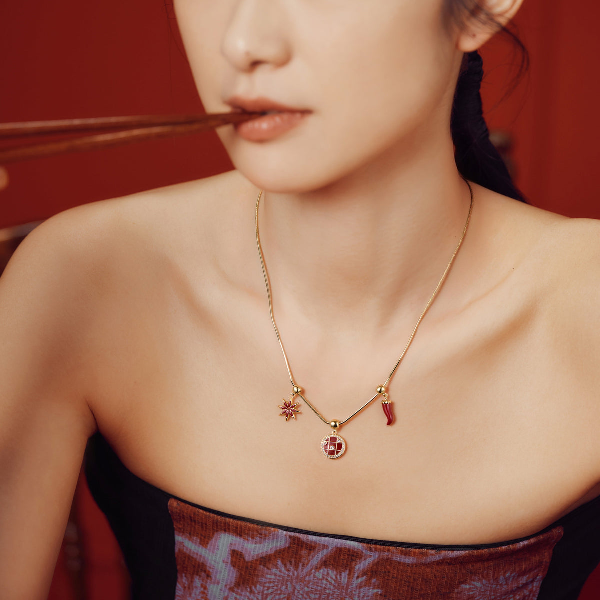 Retro Crimson Tile Charm — product and styling view 2