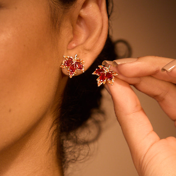 Dainty Maple Leaf Studs — product and styling view 4