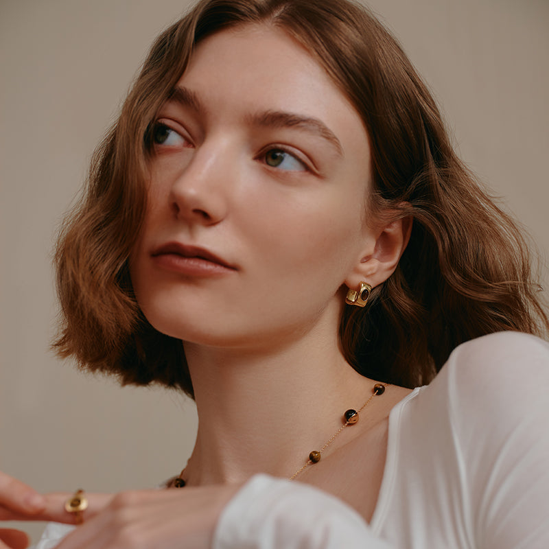 Dawn Gold Hoops — product and styling view 8