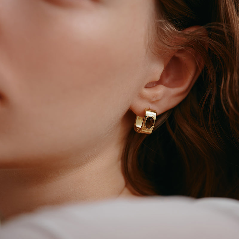 Dawn Gold Hoops — product and styling view 2