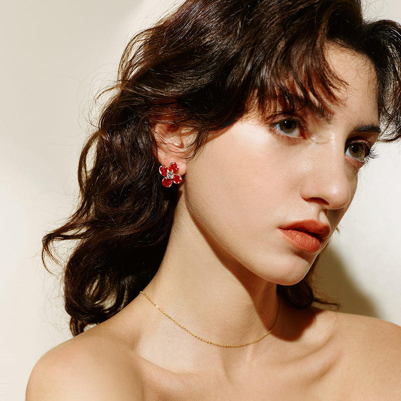 Crimson Blossom Studs — product and styling view 3