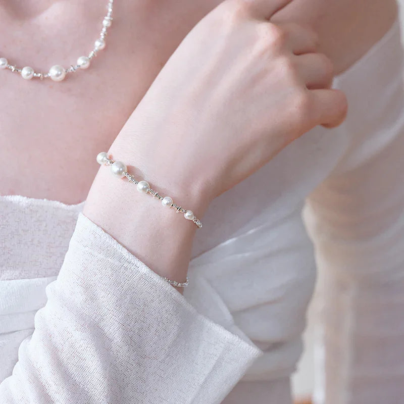 Layered Crushed Silver Bracelet — product and styling view 6