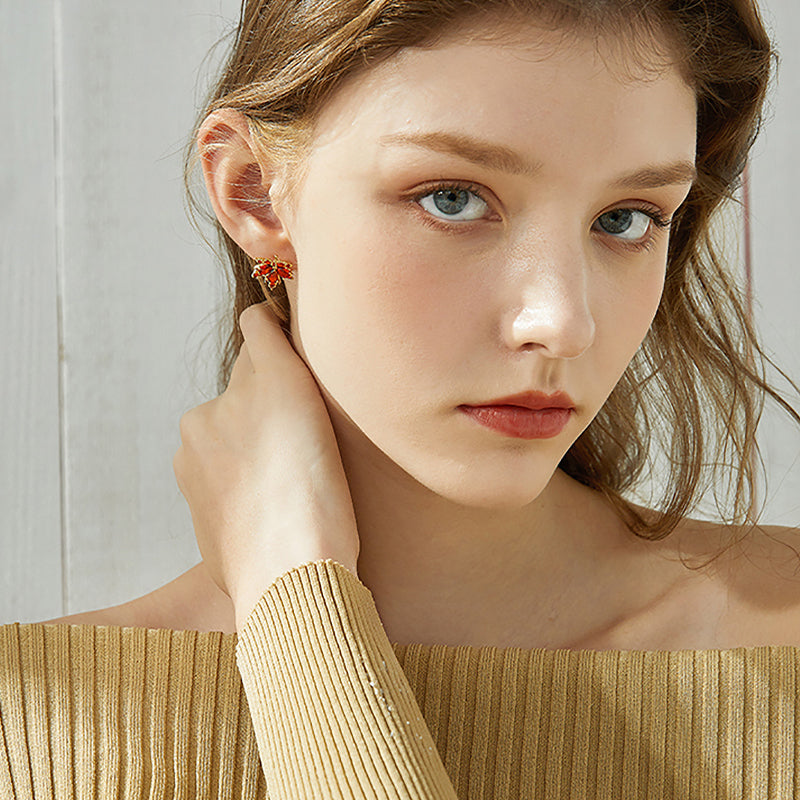 Dainty Maple Leaf Studs — product and styling view 9