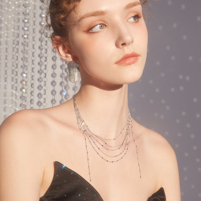 Sterling Silver Tassel Necklace — product and styling view 4