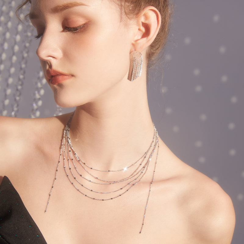 Sterling Silver Tassel Necklace — product and styling view 6