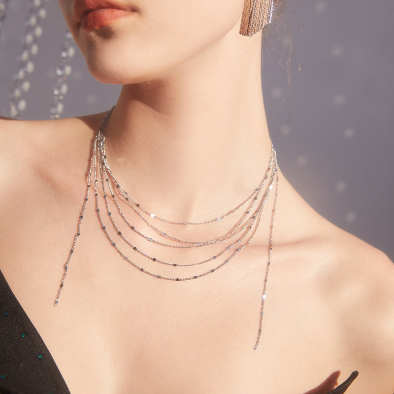 Sterling Silver Tassel Necklace — product and styling view 7