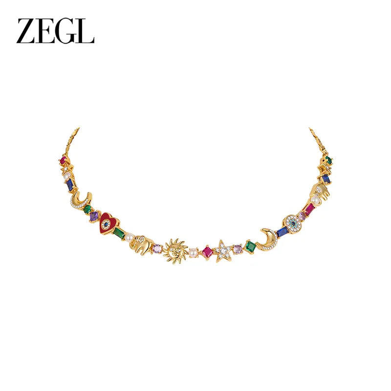 ZEGL 18K Gold Symbol Charm Bracelet — product and styling view 5
