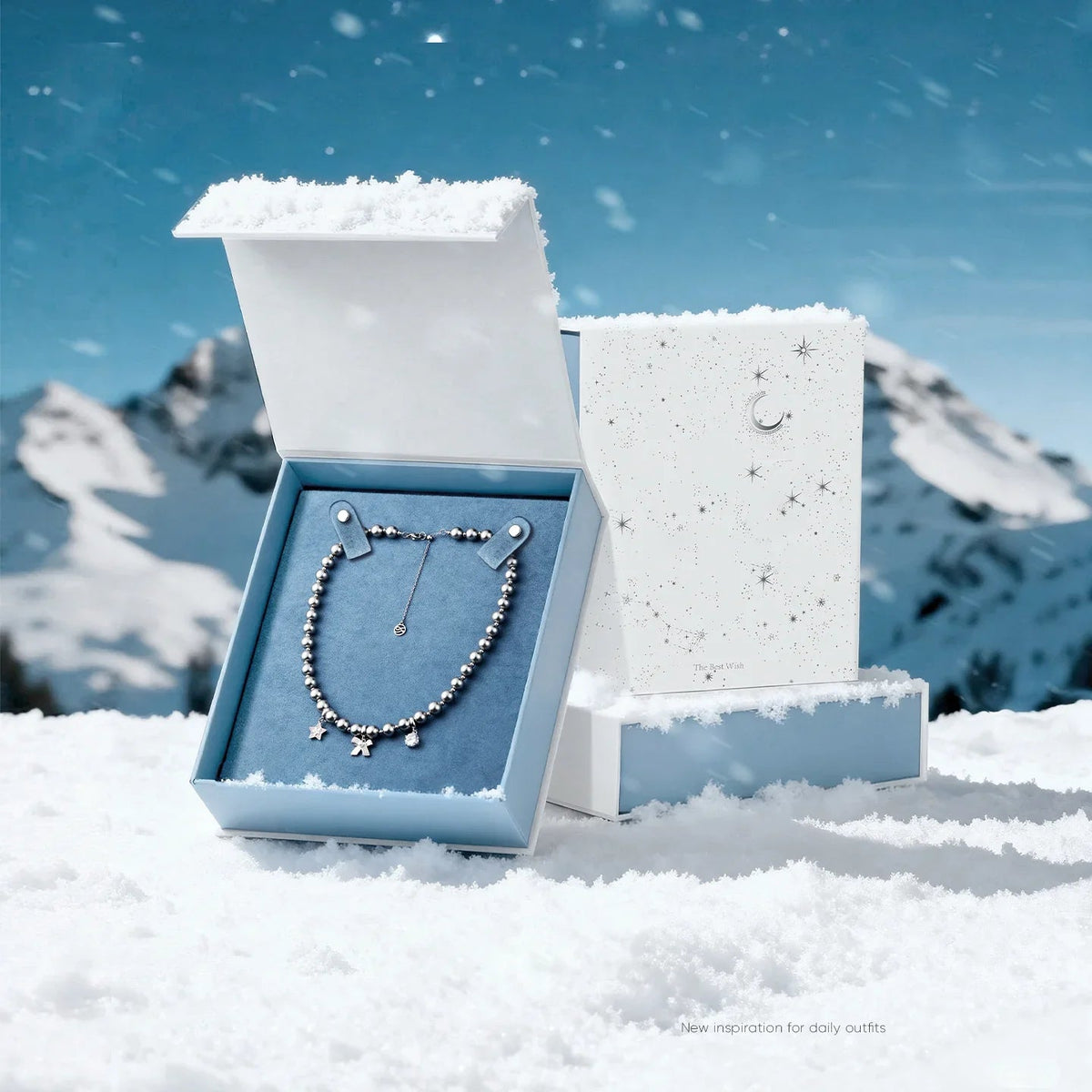 Starlight Snow Night Christmas Necklace — product and styling view 3