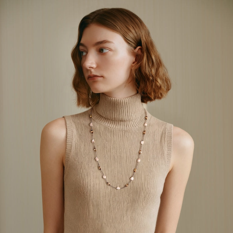 Shell Tiger Eye Necklace — product and styling view 2