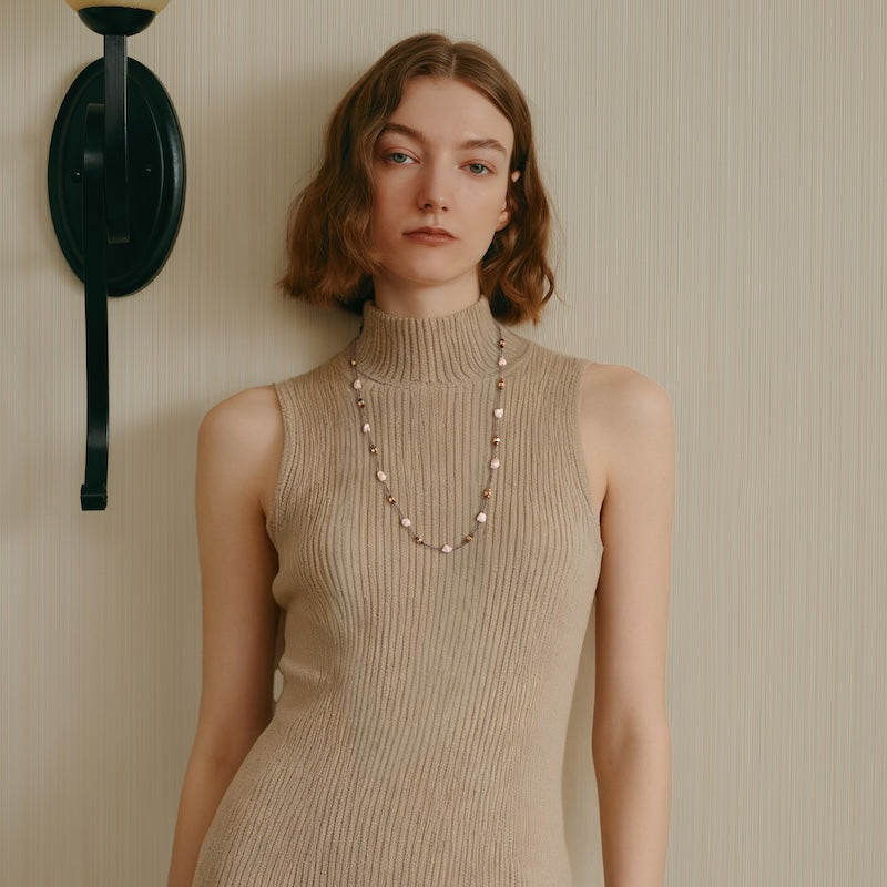 Shell Tiger Eye Necklace — product and styling view 3