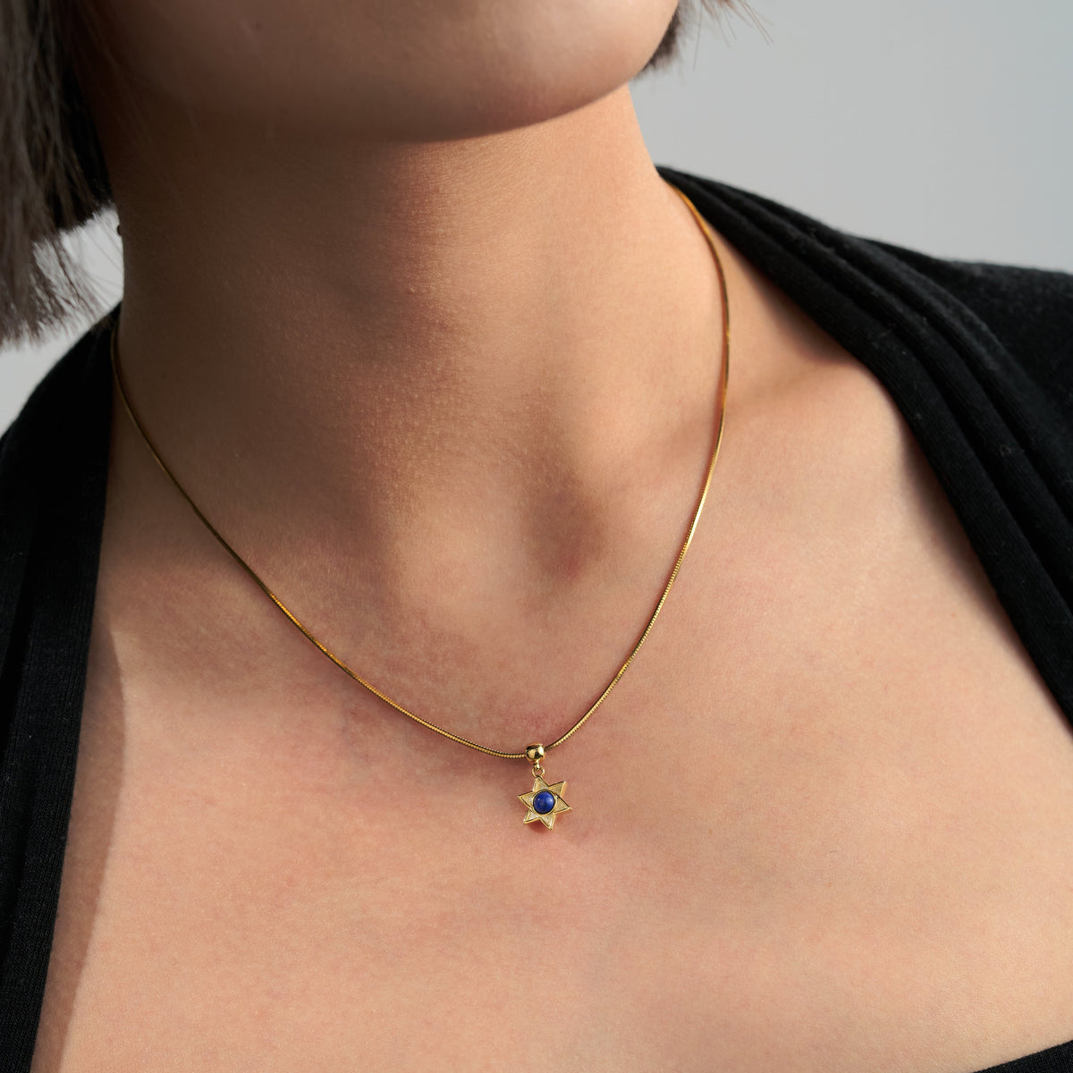 Lapis Blue Star of David Charm — product and styling view 3