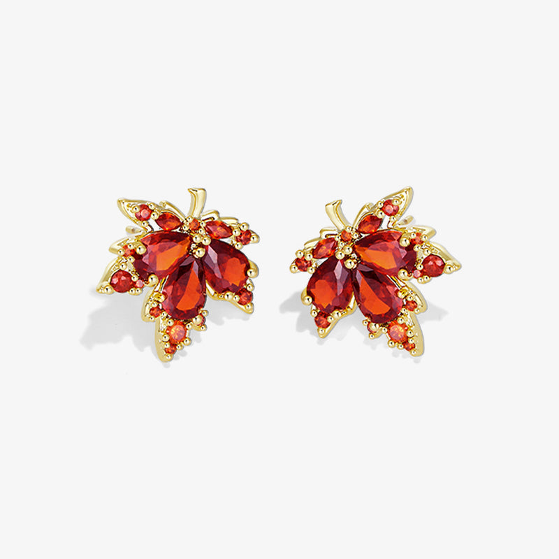 Dainty Maple Leaf Studs — product and styling view 1