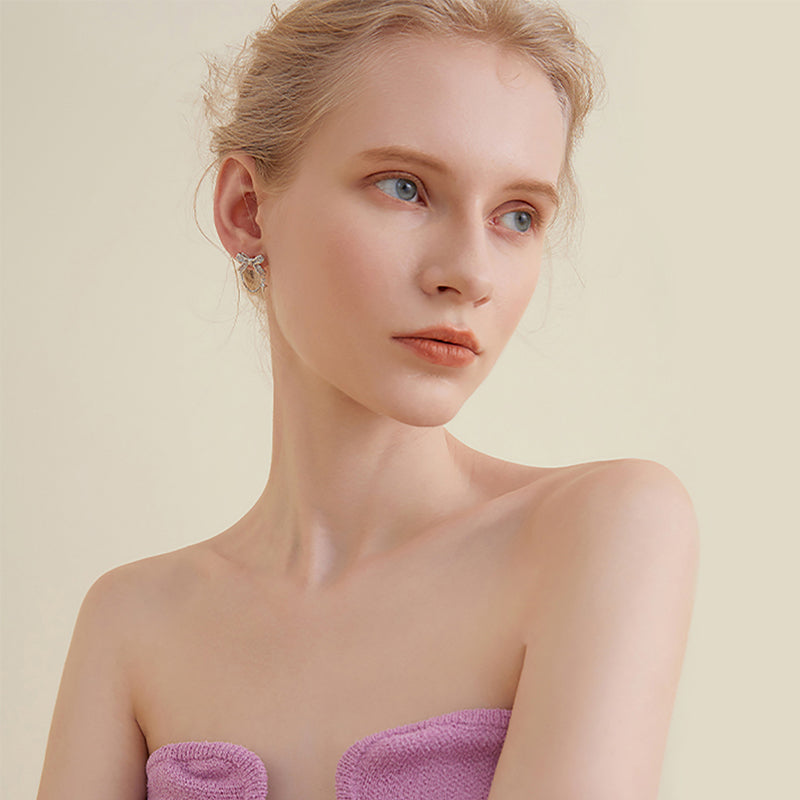 Dainty Bow Earrings — product and styling view 4