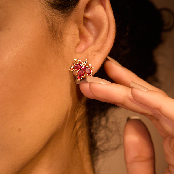 Dainty Maple Leaf Studs — product and styling view 3