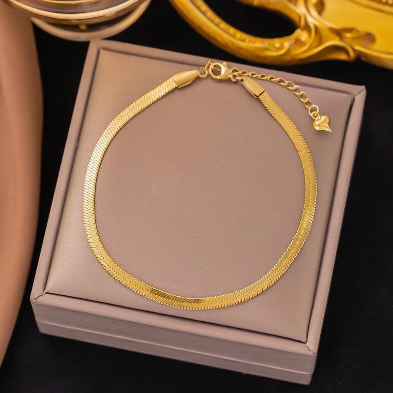 Gold-tone 4 mm flat chain bracelet, supplier SKU NH48350713