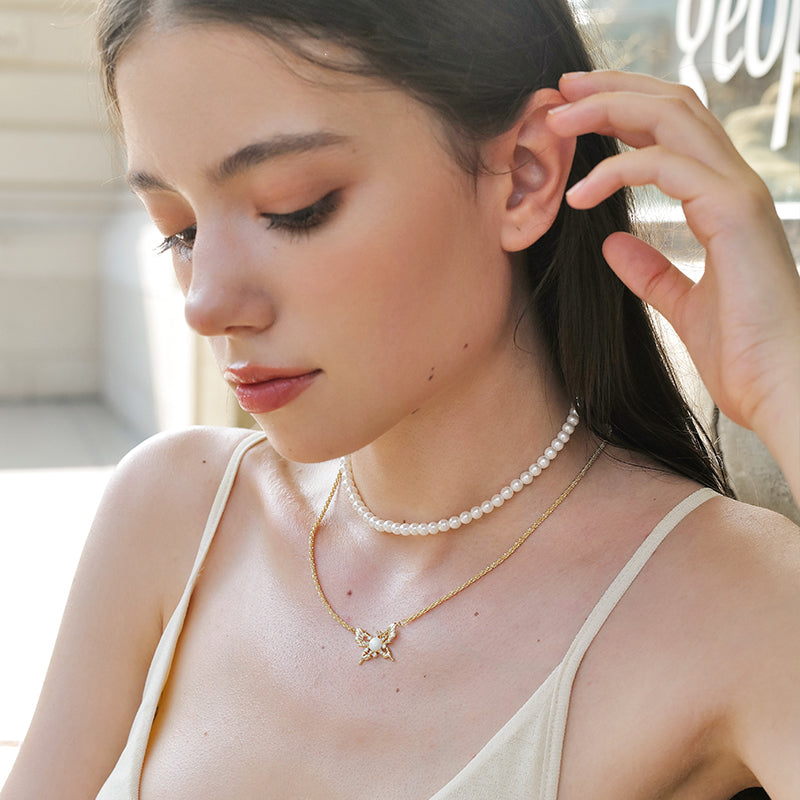 Pearl Sunburst Necklace — product and styling view 2