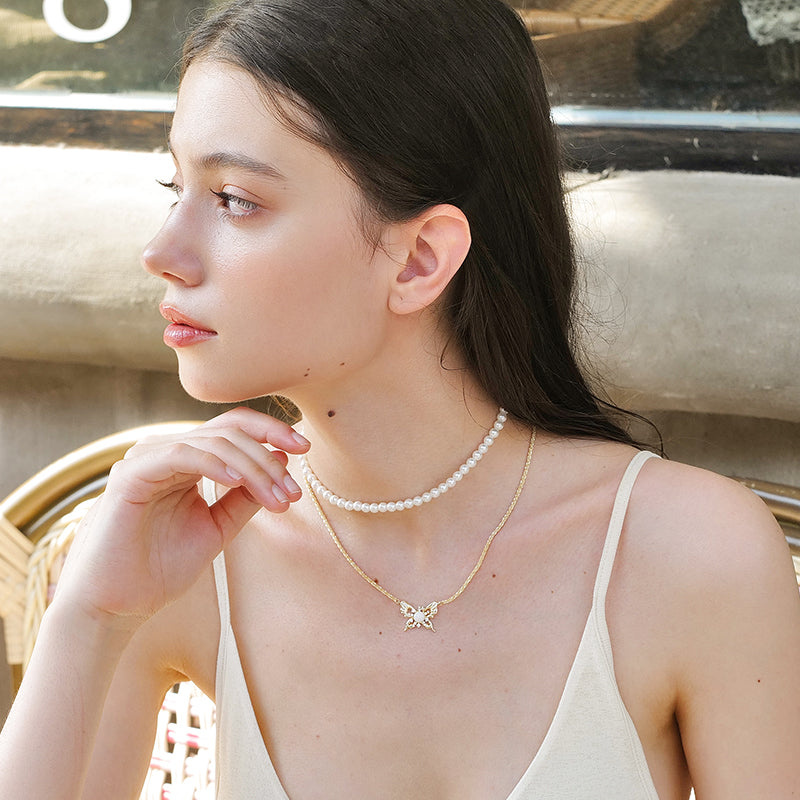 Pearl Sunburst Necklace — product and styling view 4