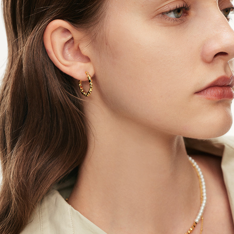 Golden Cube Earrings — product and styling view 2
