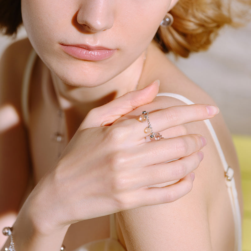 Adjustable Moonlight Bead Chain Bracelet — product and styling view 2