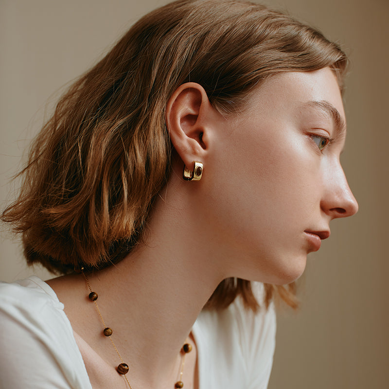 Dawn Gold Hoops — product and styling view 3