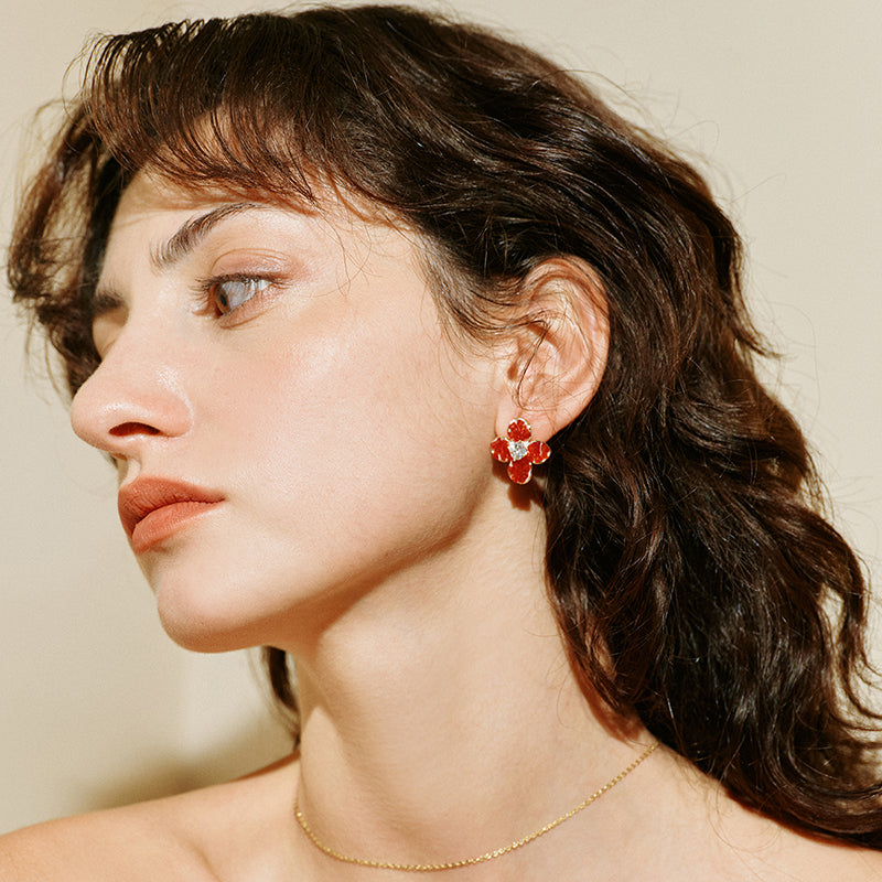 Crimson Blossom Studs — product and styling view 4