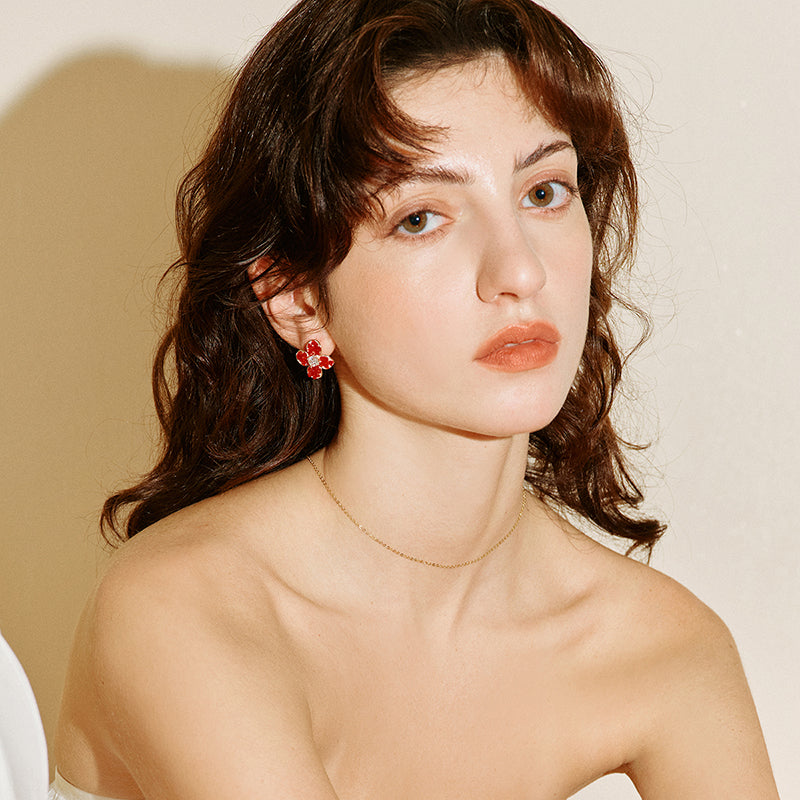 Crimson Blossom Studs — product and styling view 5