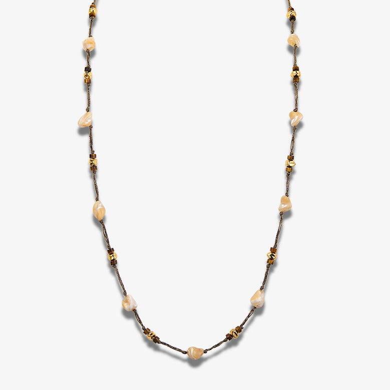 Shell Tiger Eye Necklace — product and styling view 1