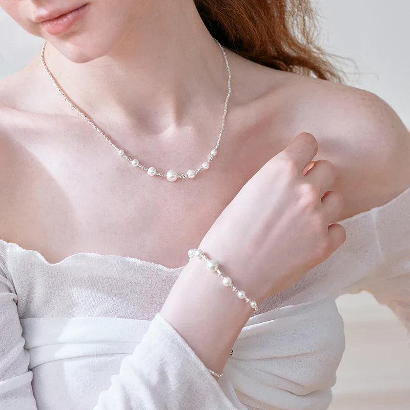 Layered Crushed Silver Bracelet — product and styling view 5